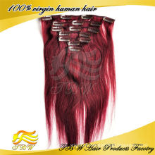 Les meilleurs produits de vente 100% non transformés vierge cheveux péruviens # 99j pleine tête clip coloré dans l&#39;extension de cheveux